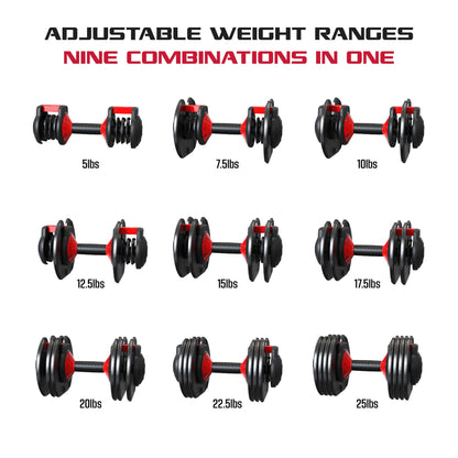 Smartbell, 25Lbs. Quick-Select 9 in 1 Adjustable Dumbbell for Home Gym, 5-25Lbs. Weight in 2.5Lbs Increments